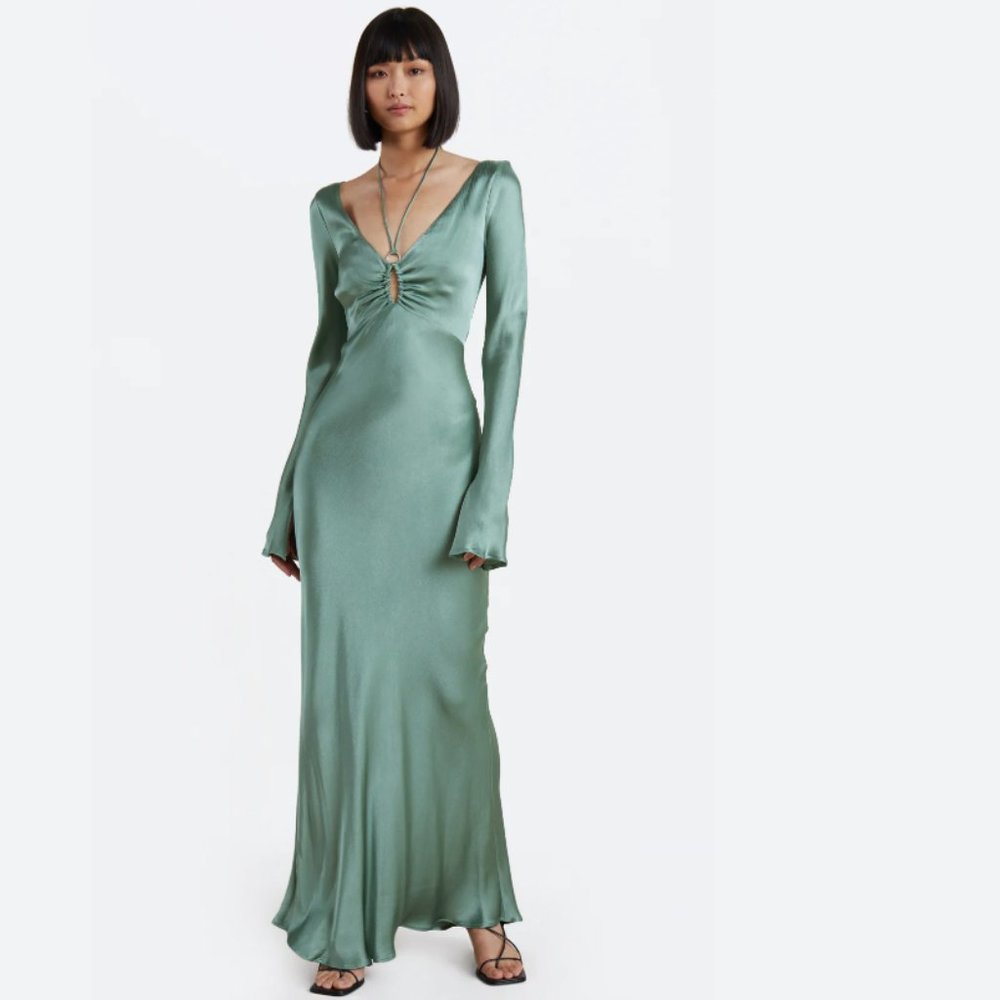 BEC&BRIDGE Malyka Long Sleeve Maxi Dress in Moss Green
